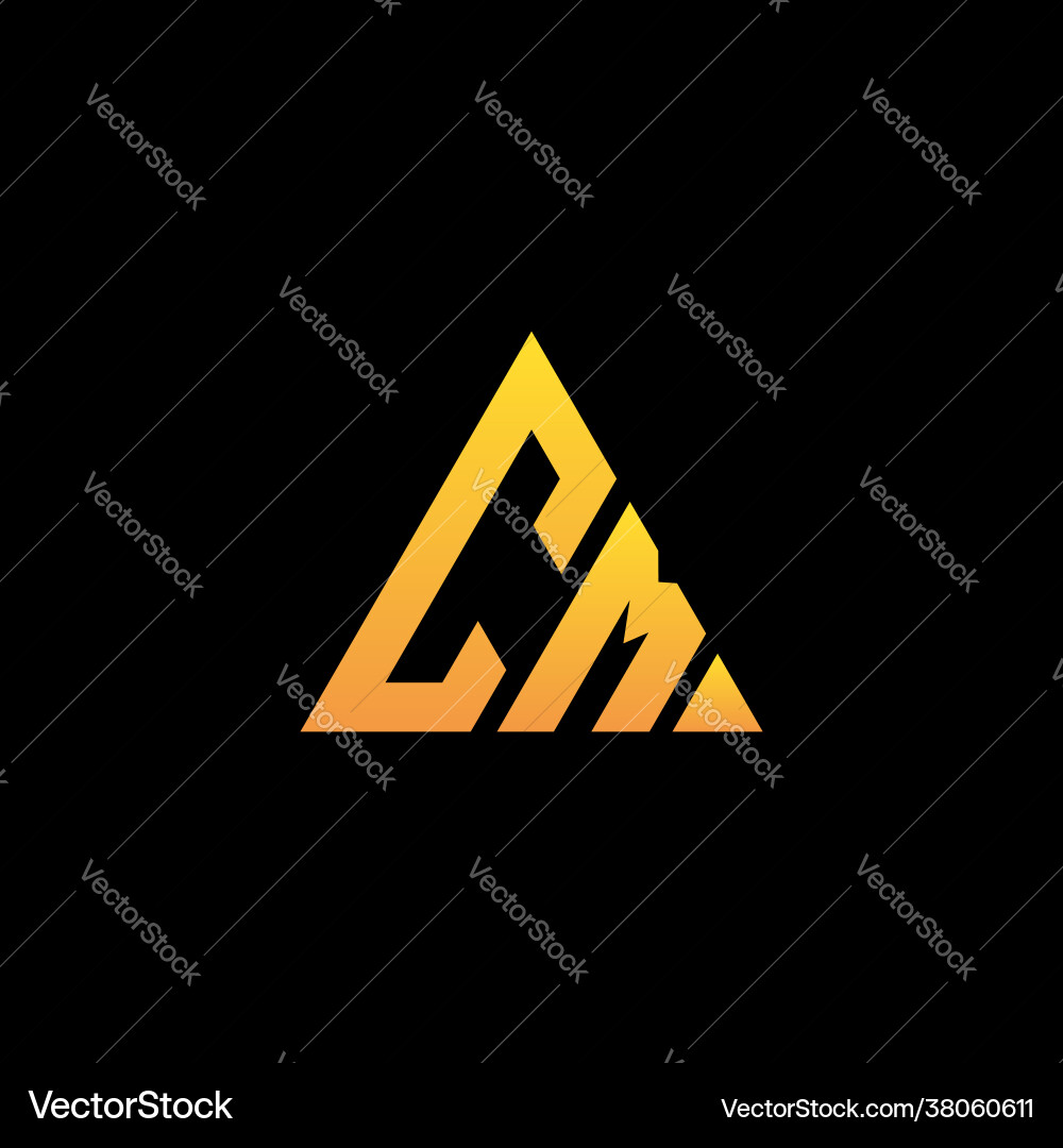 C m monogram initial logo with a yellow triangle C m monogram initial logo with a yellow triangle vector image