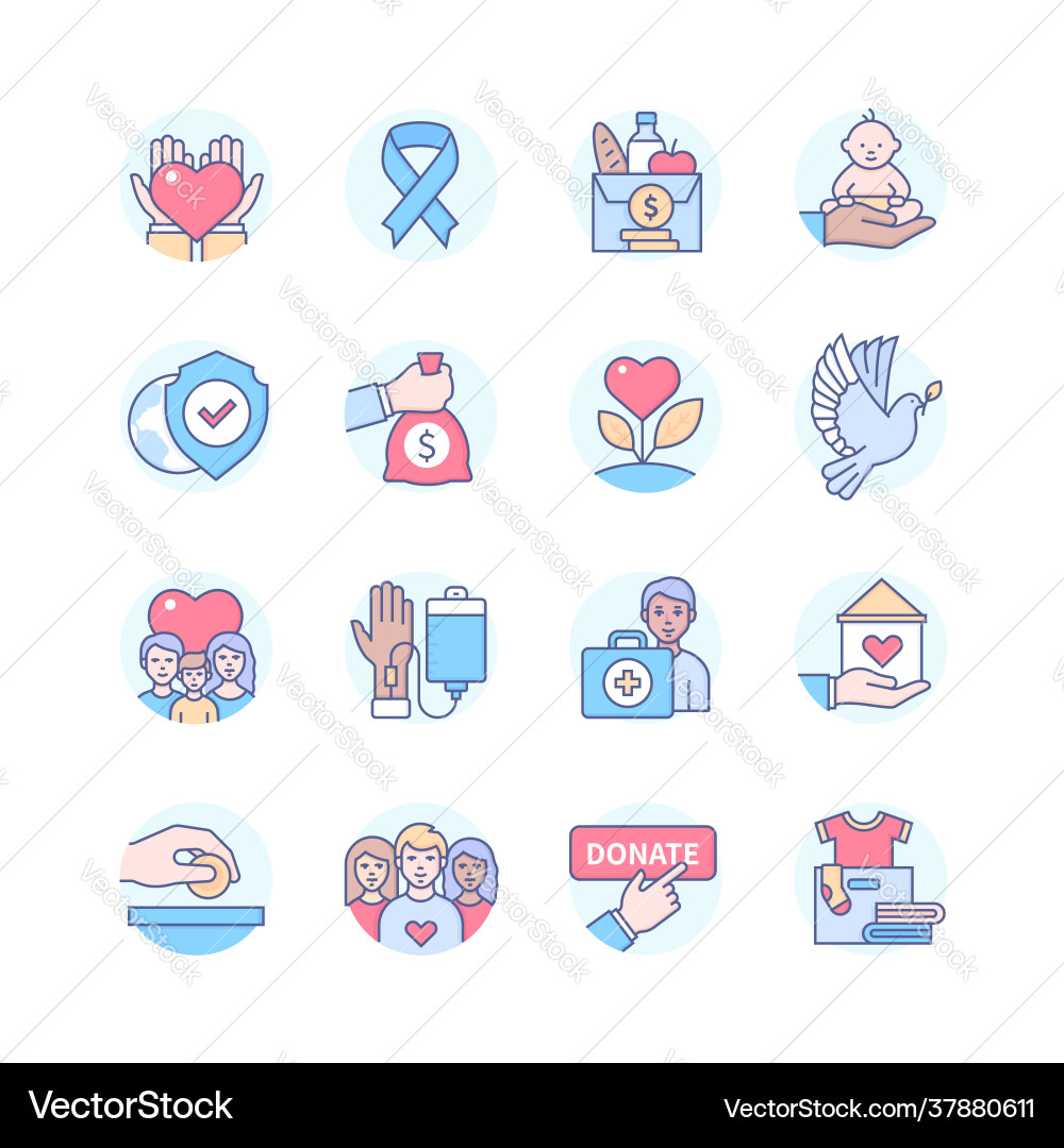 Charity - modern line design style icons set vector image