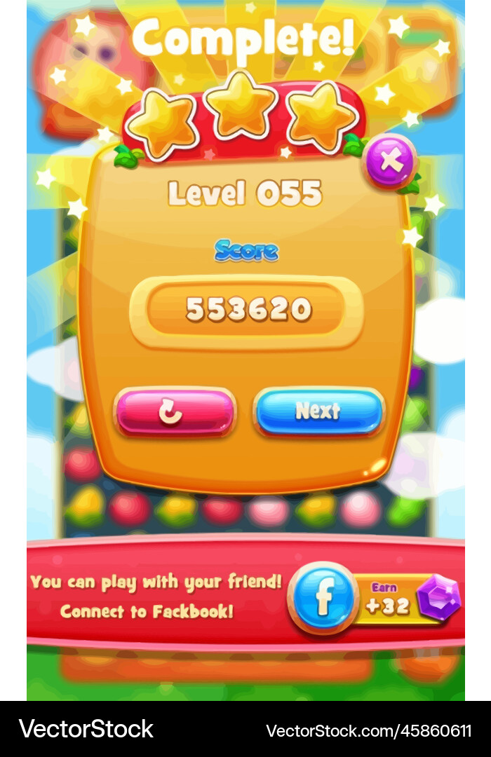 Complete set of level button game ui pop-up icon Vector Image
