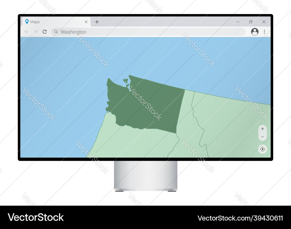 Computer monitor with map of washington Computer monitor with map of washington Vector Image