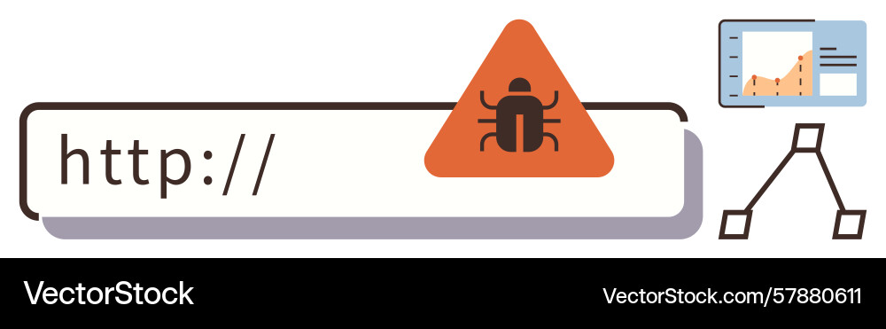 Cybersecurity alert with bug warning on url bar Cybersecurity alert with bug warning on url bar vector image