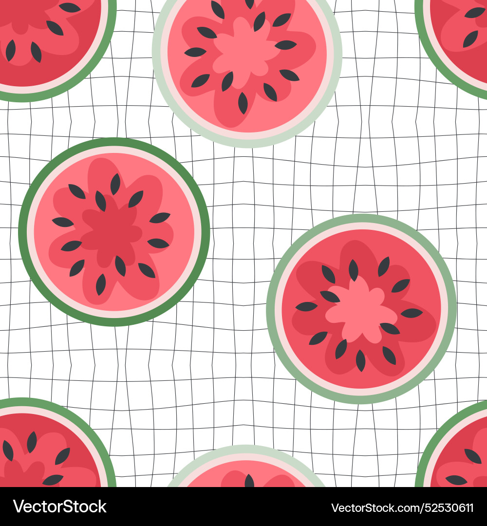 Groovy style watermelons seamless pattern on grid Groovy style watermelons seamless pattern on grid vector image