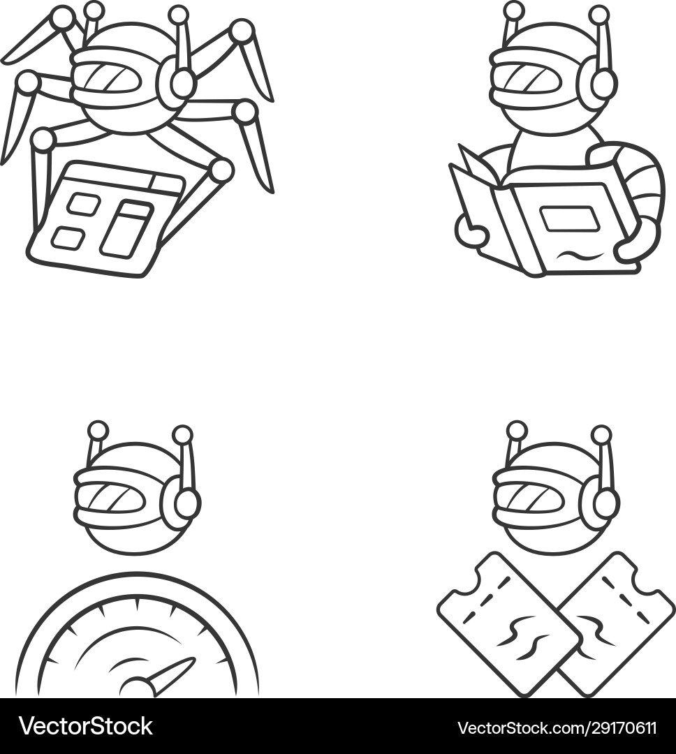 Internet bots linear icons set crawler optimizer Internet bots linear icons set crawler optimizer vector image