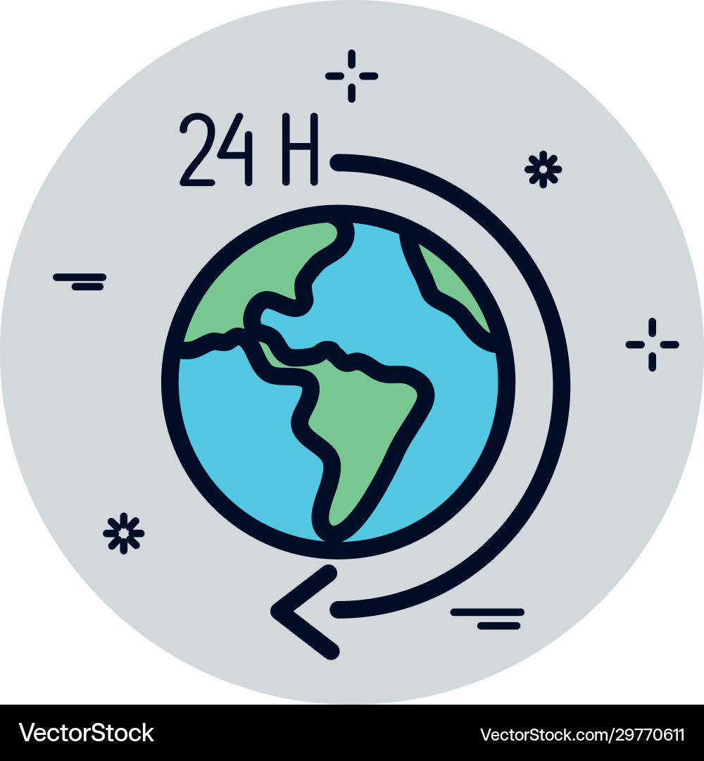 Isolated world and 24 hours arrow fill block style vector image