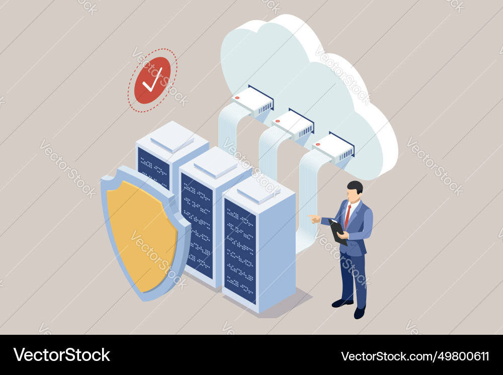 Isometric secure cloud storage data vector image