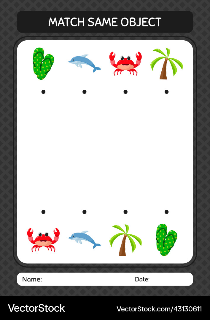 Match with same object game summer icon worksheet Vector Image