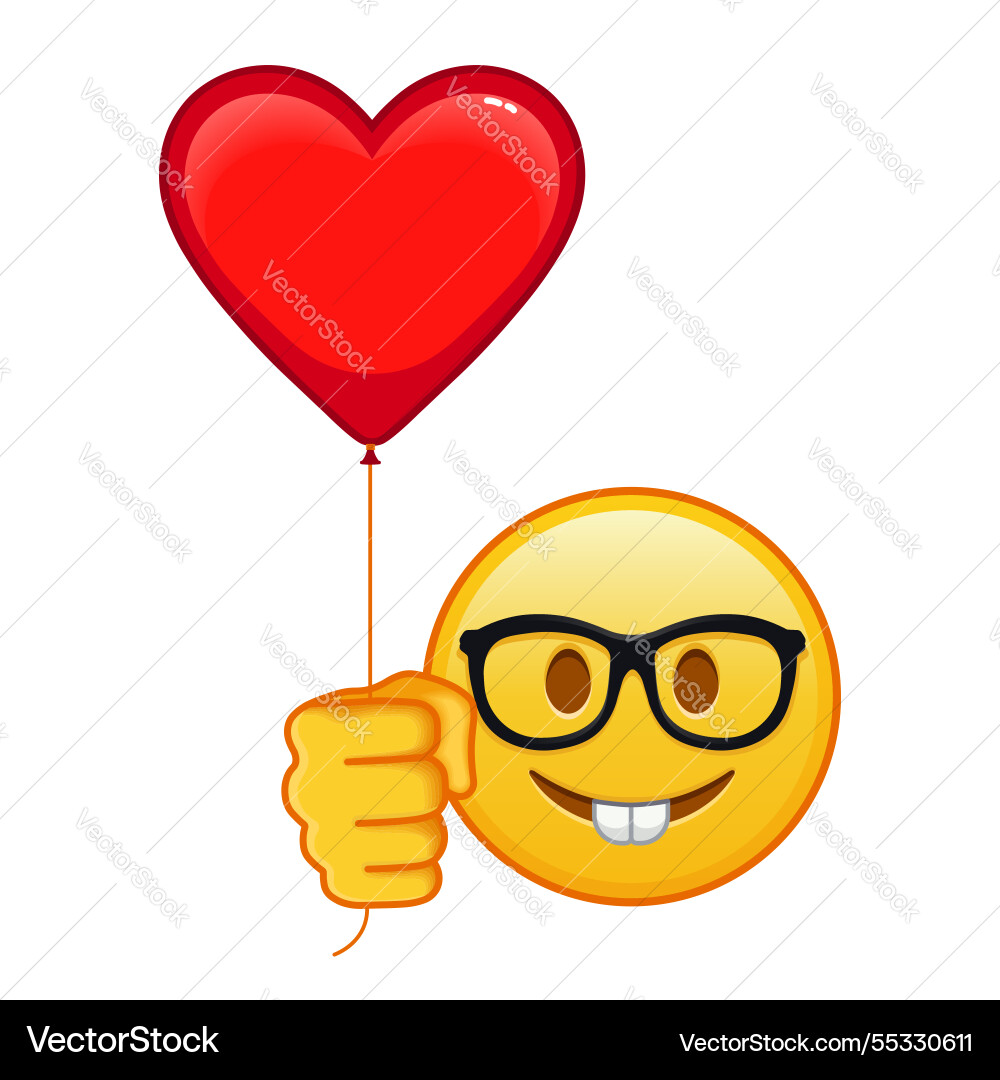 Nerd face with red heart baloon large size Vector Image
