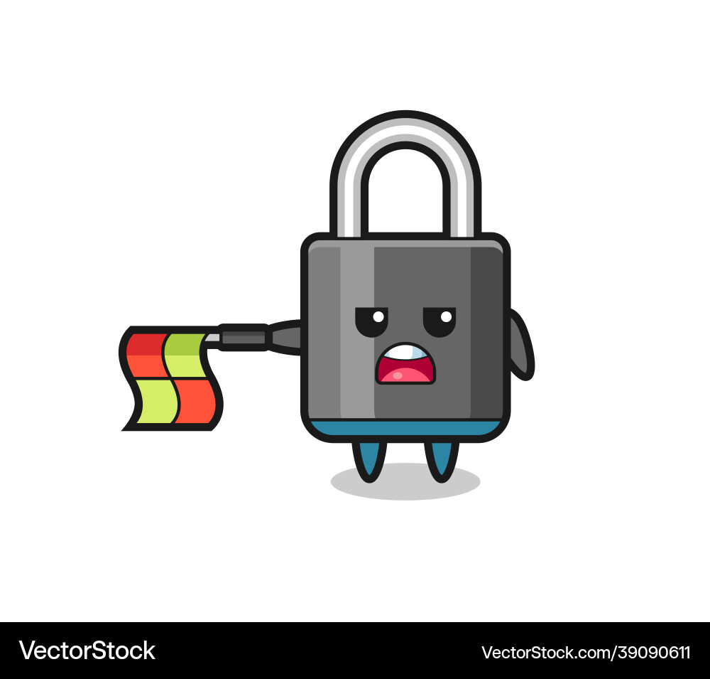 Padlock character as line judge hold the flag Padlock character as line judge hold the flag vector image