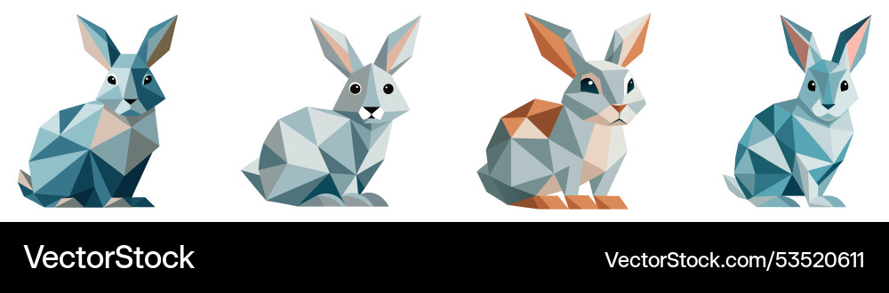 Set of abstract polygonal rabbits linear Set of abstract polygonal rabbits linear vector image