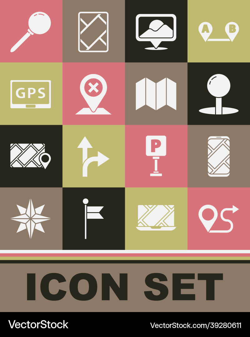 Set route location city map navigation push pin Vector Image