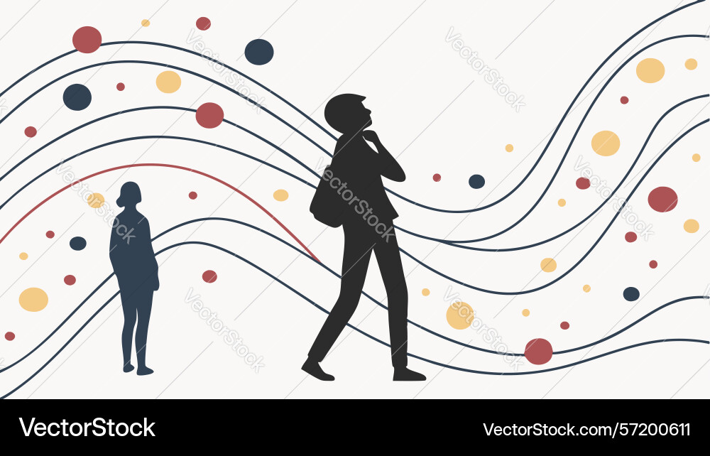 Two people walking on abstract path connection vector image