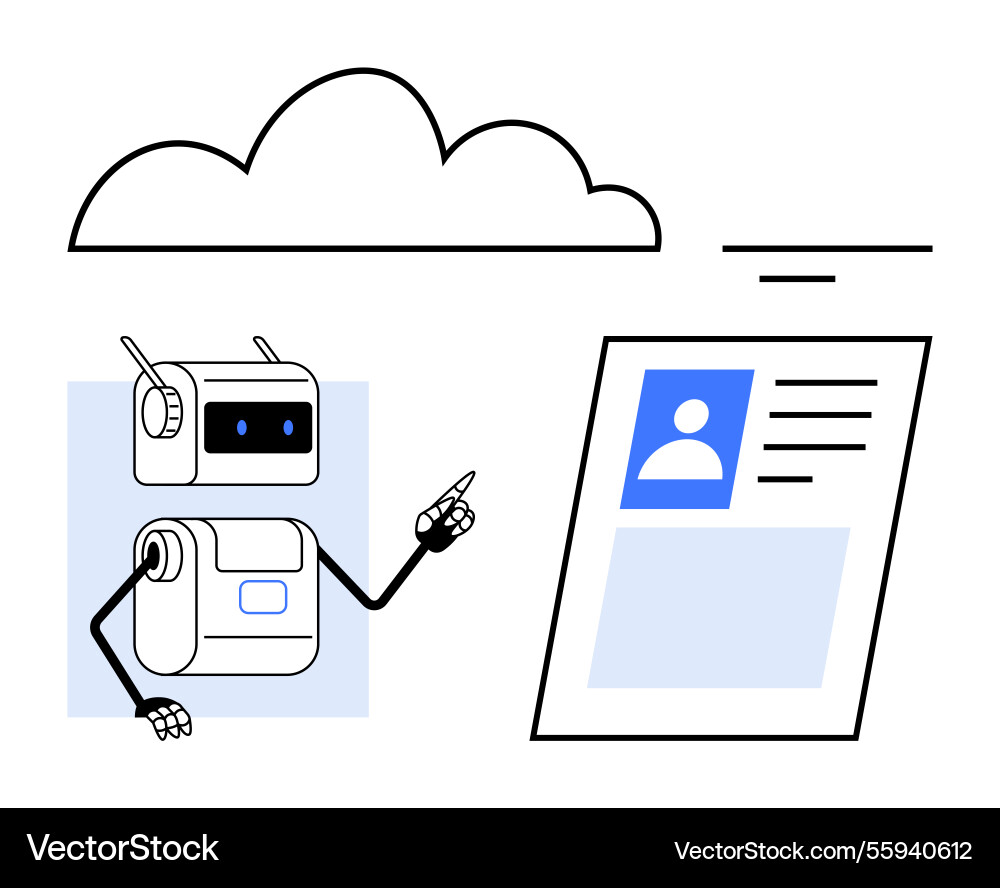 Ai robot interacting with digital cloud and user Ai robot interacting with digital cloud and user vector image