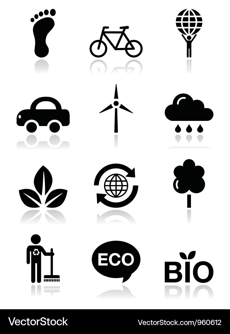Black Ecology Icons - Green & Clean Vector Image