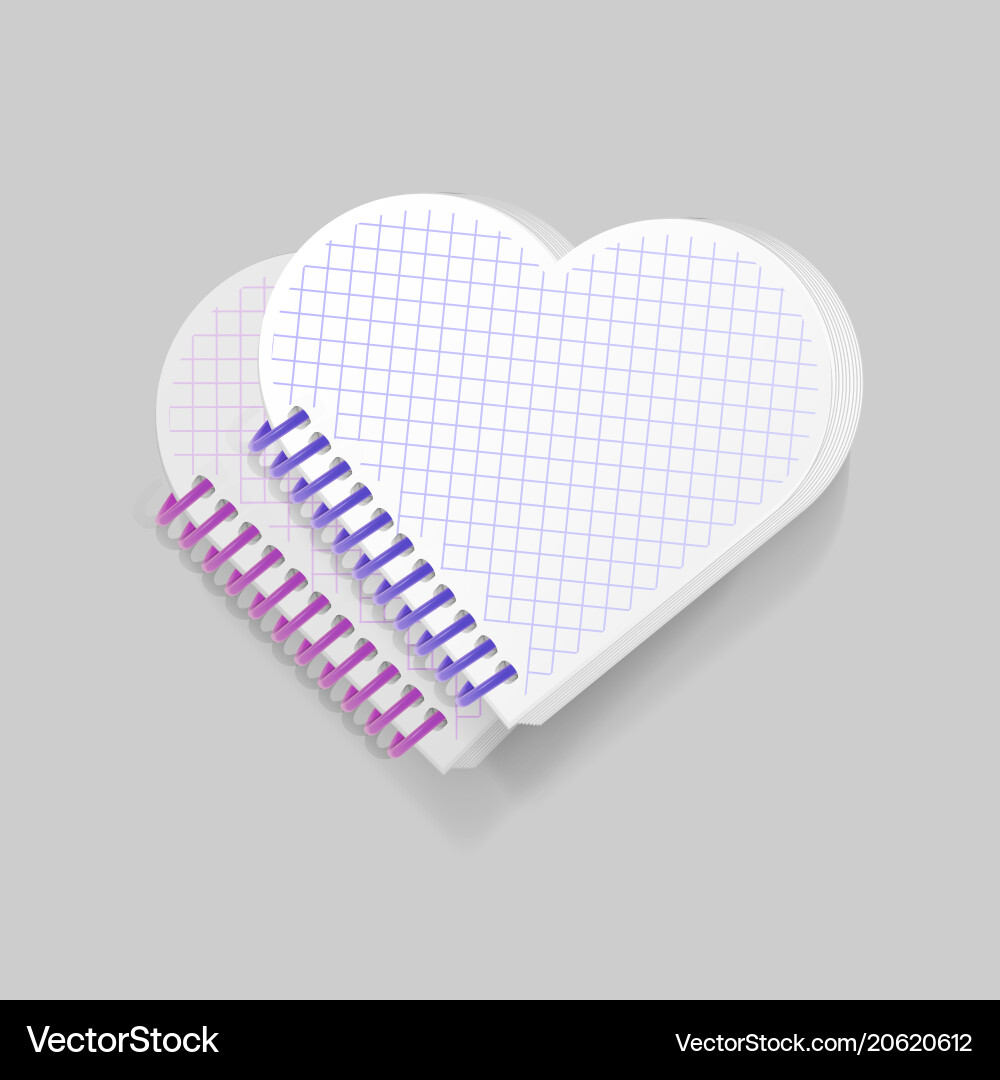 Blank spiral notepad notebook with shape of heart Blank spiral notepad notebook with shape of heart vector image