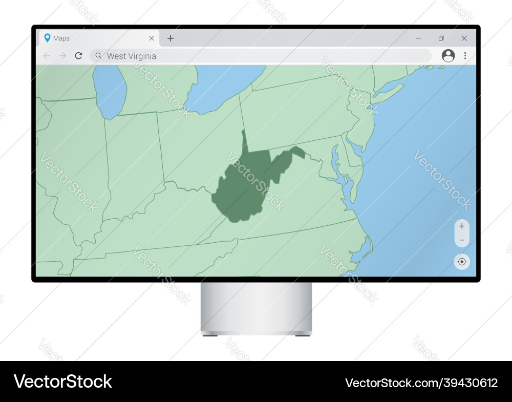 Computer monitor with map of west virginia Computer monitor with map of west virginia vector image