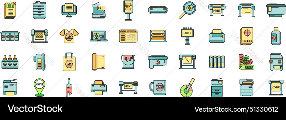 Digital printing icons set color line Digital printing icons set color line vector image