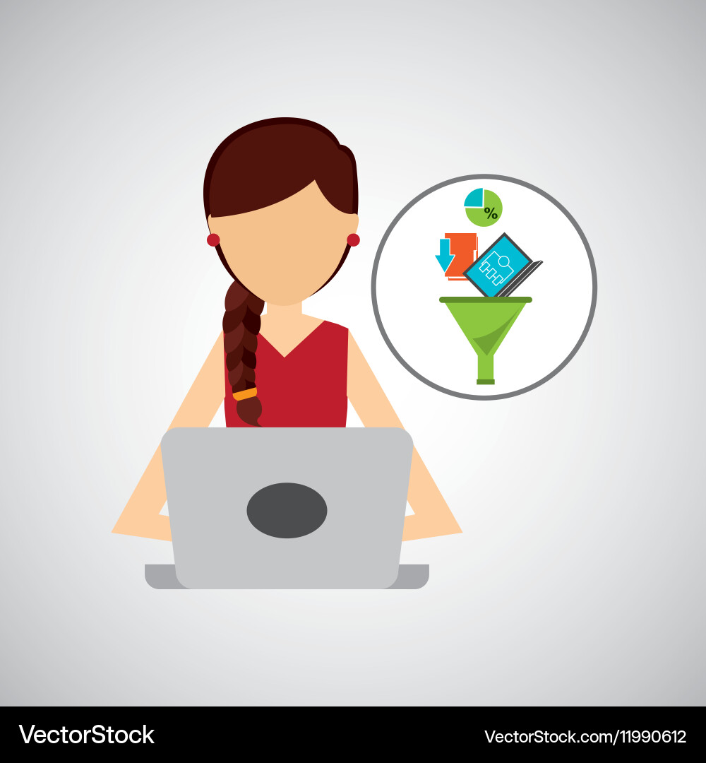 Girl brunette using computer data analysis Vector Image