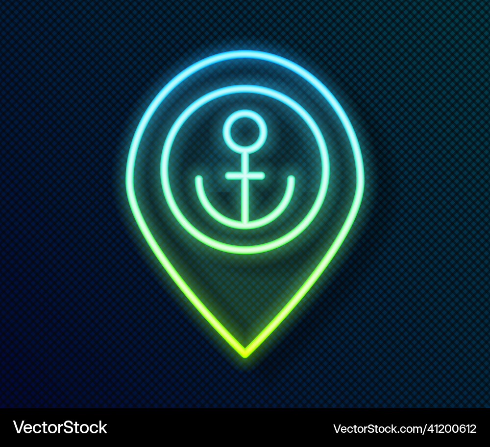 Glowing neon line map pointer with anchor icon vector image