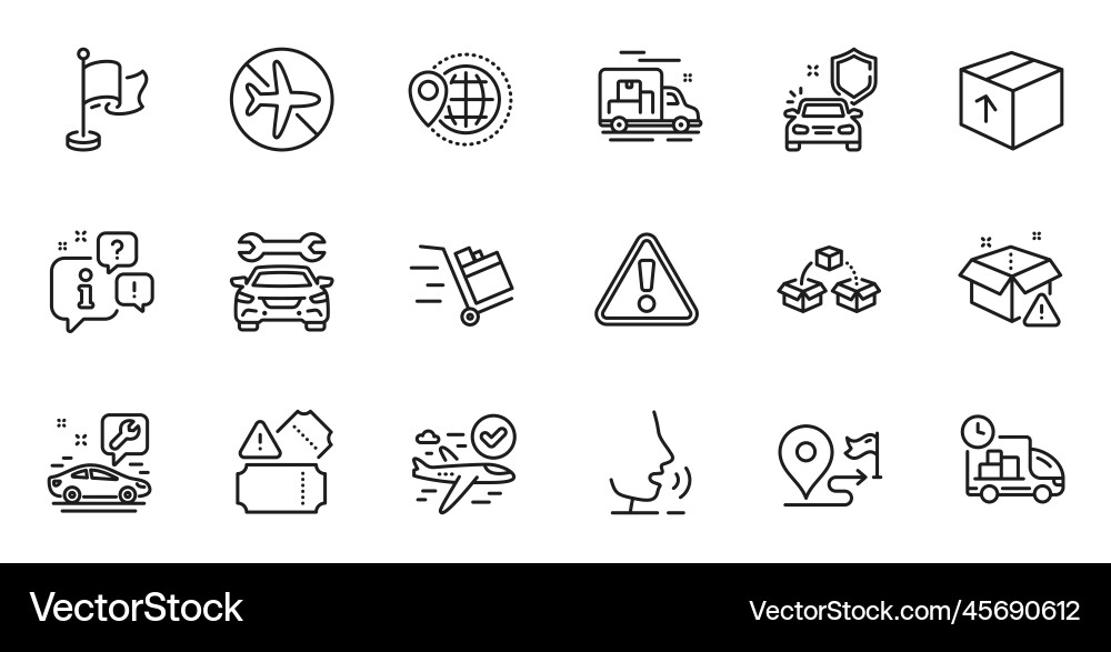 Outline set of flight mode package and push cart Vector Image