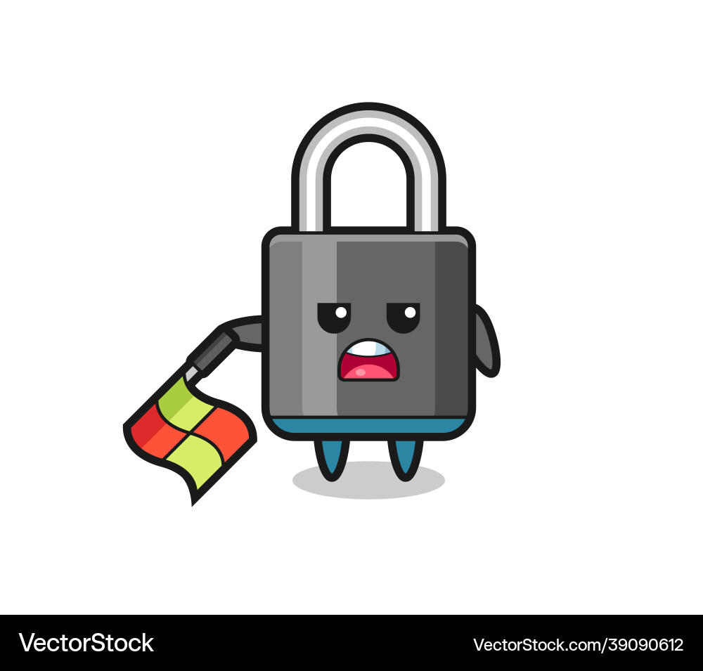 Padlock character as line judge hold the flag Padlock character as line judge hold the flag vector image