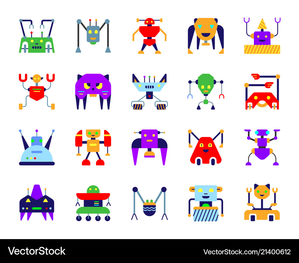 Robot simple flat color icons set Robot simple flat color icons set vector image