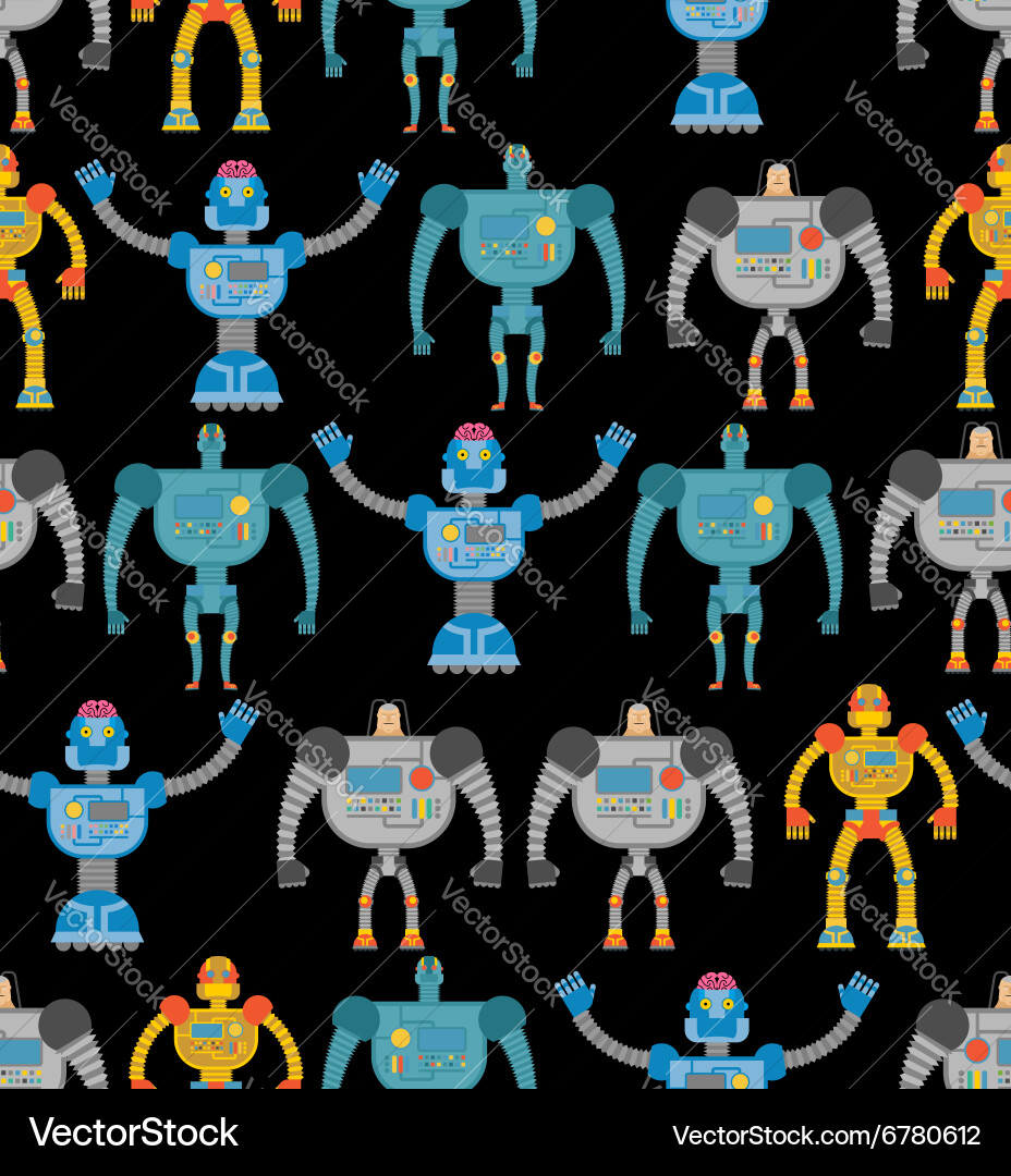 Robots seamless pattern cosmic cyborgs vector image