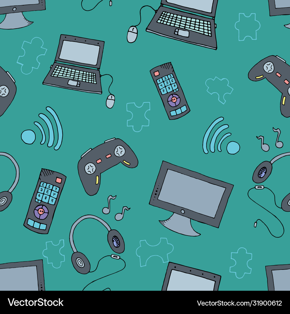Seamless pattern computer toys joystick laptop Seamless pattern computer toys joystick laptop vector image