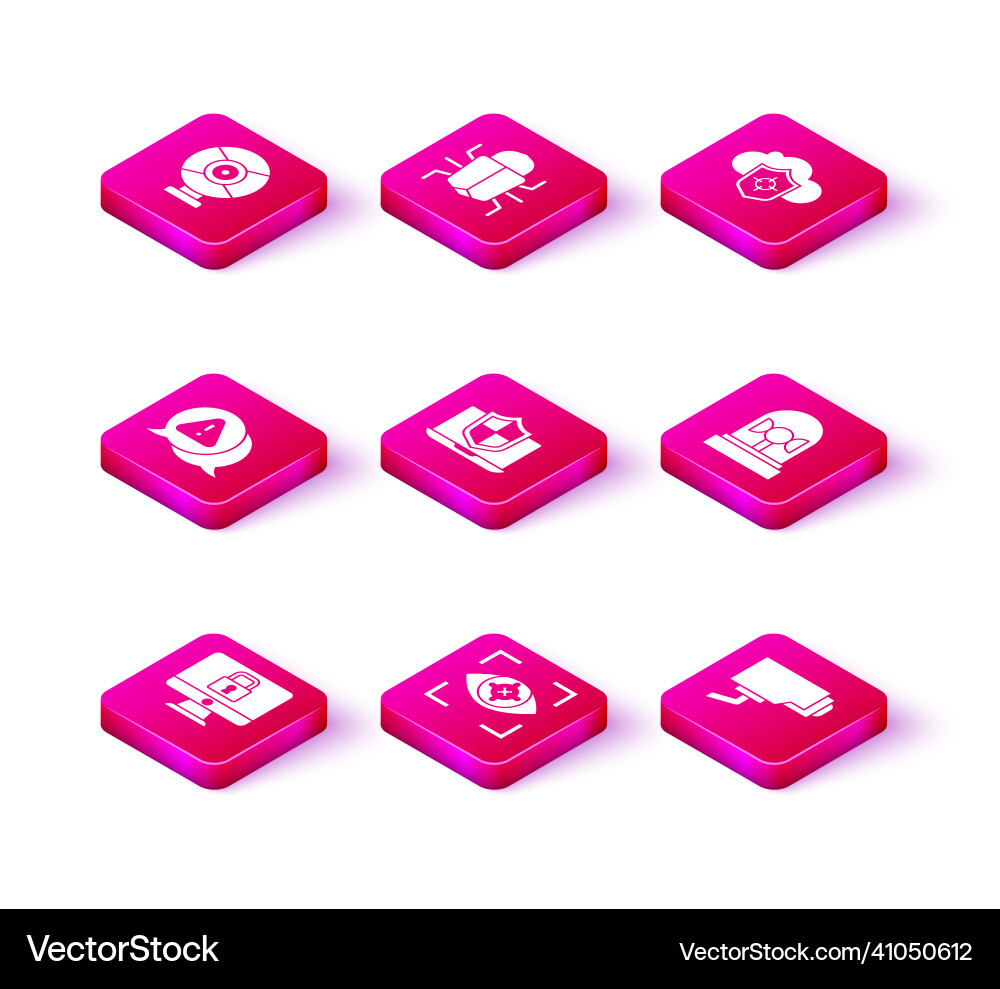 Set lock on monitor eye scan exclamation mark vector image