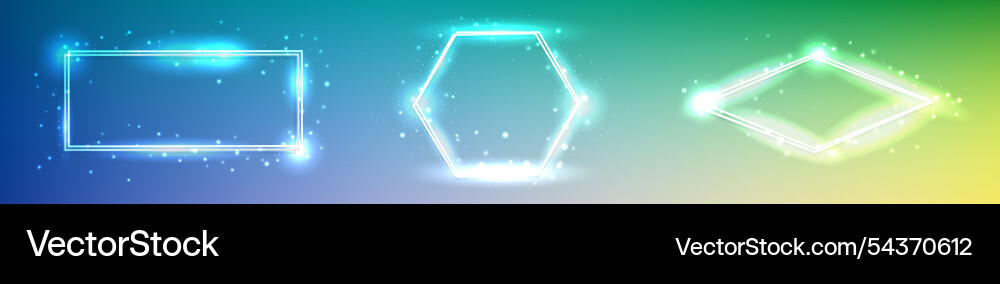 Set of three neon double frames with shining vector image
