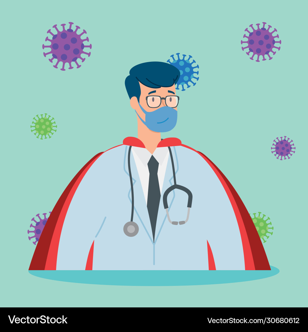 Super doctor male with hero cloak and particles Super doctor male with hero cloak and particles vector image