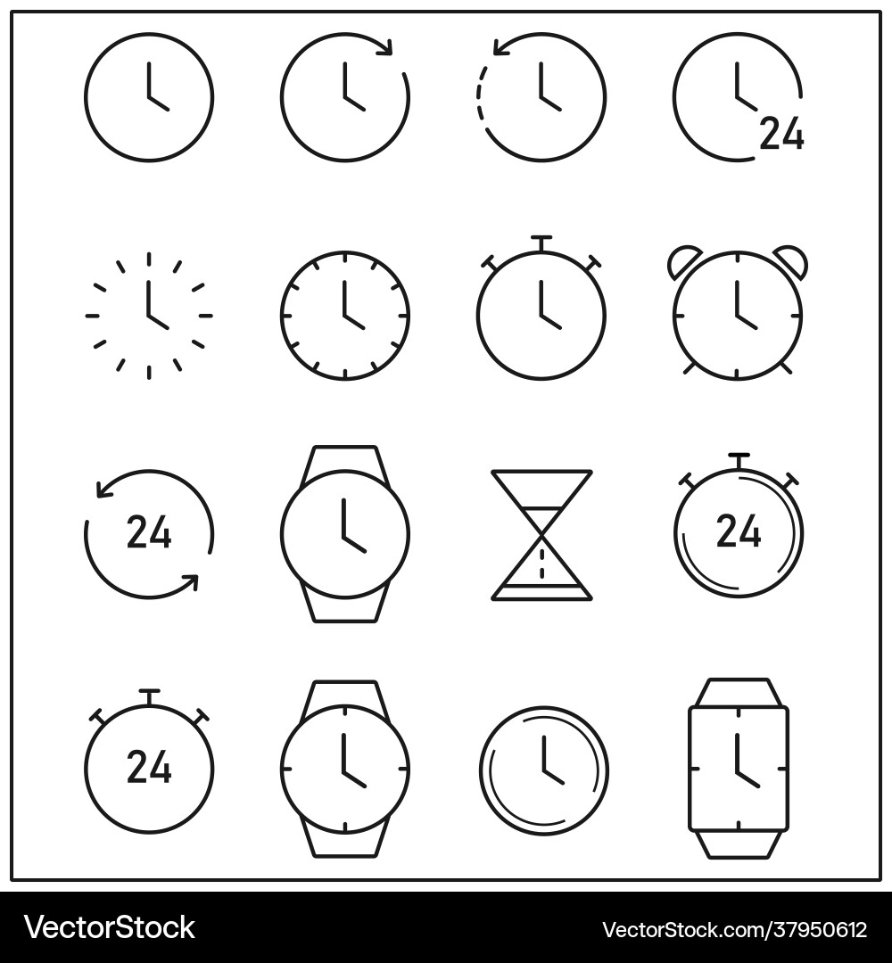 Time and clock icons flat design thin line style Time and clock icons flat design thin line style vector image