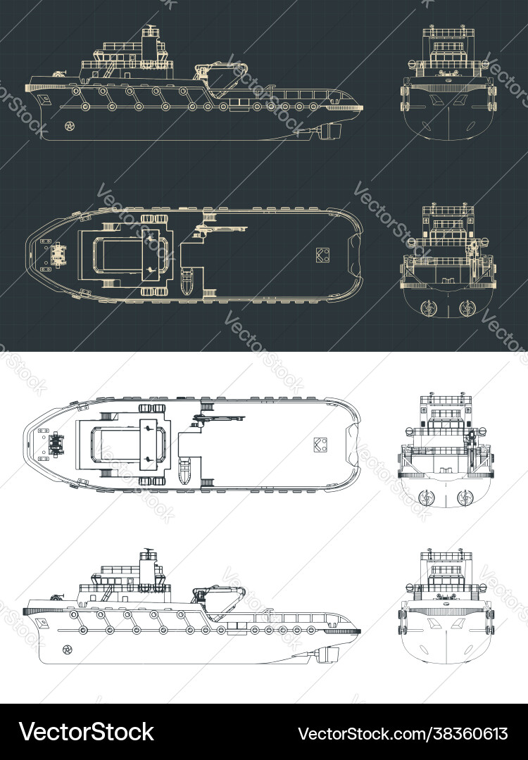 Anchor Handling Tug Blueprint Set Vector Image