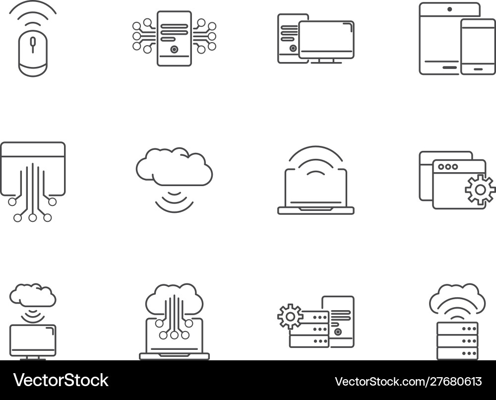 Digital tech circuit board icons set line Digital tech circuit board icons set line vector image