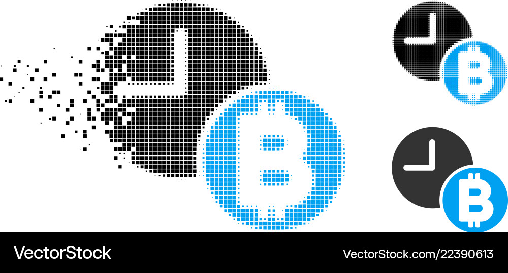 Dissolved pixelated halftone bitcoin credit clock Dissolved pixelated halftone bitcoin credit clock vector image