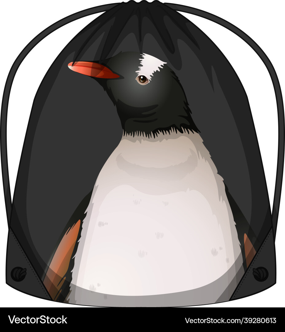 Drawstring backpack with penguin pattern Drawstring backpack with penguin pattern vector image