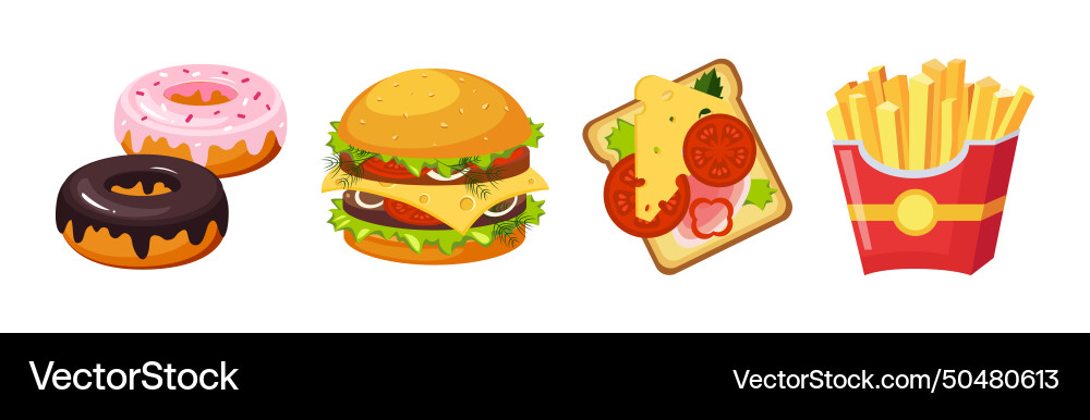 Fast food bright object and item set Fast food bright object and item set vector image
