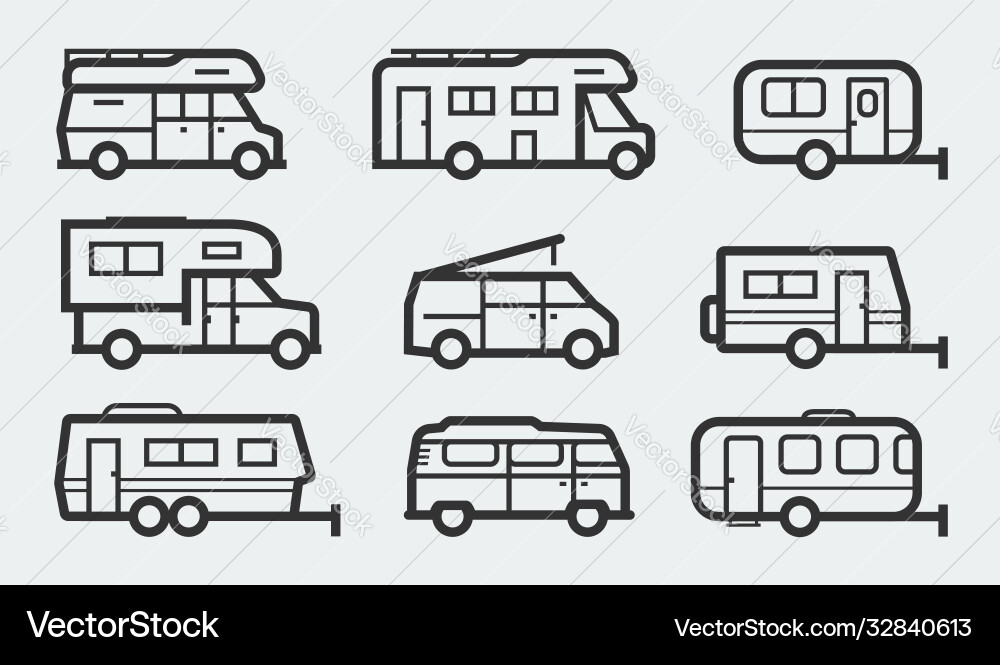 Freizeitfahrzeuge Wohnmobile Icons Freizeitfahrzeuge Wohnmobile Icons vektorbild