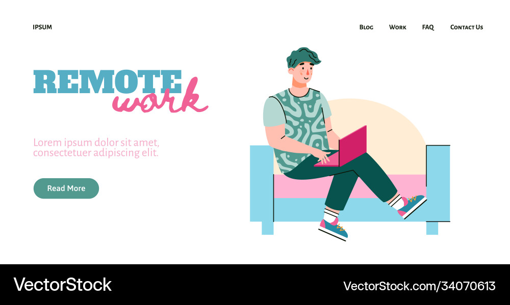 Man remote working landing page for website flat Man remote working landing page for website flat vector image