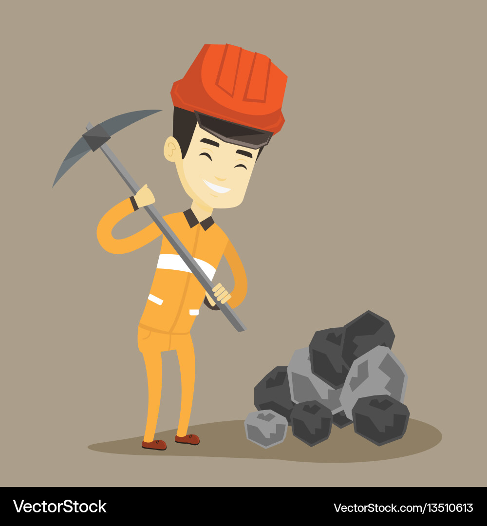 Miner working with pickaxe vector image