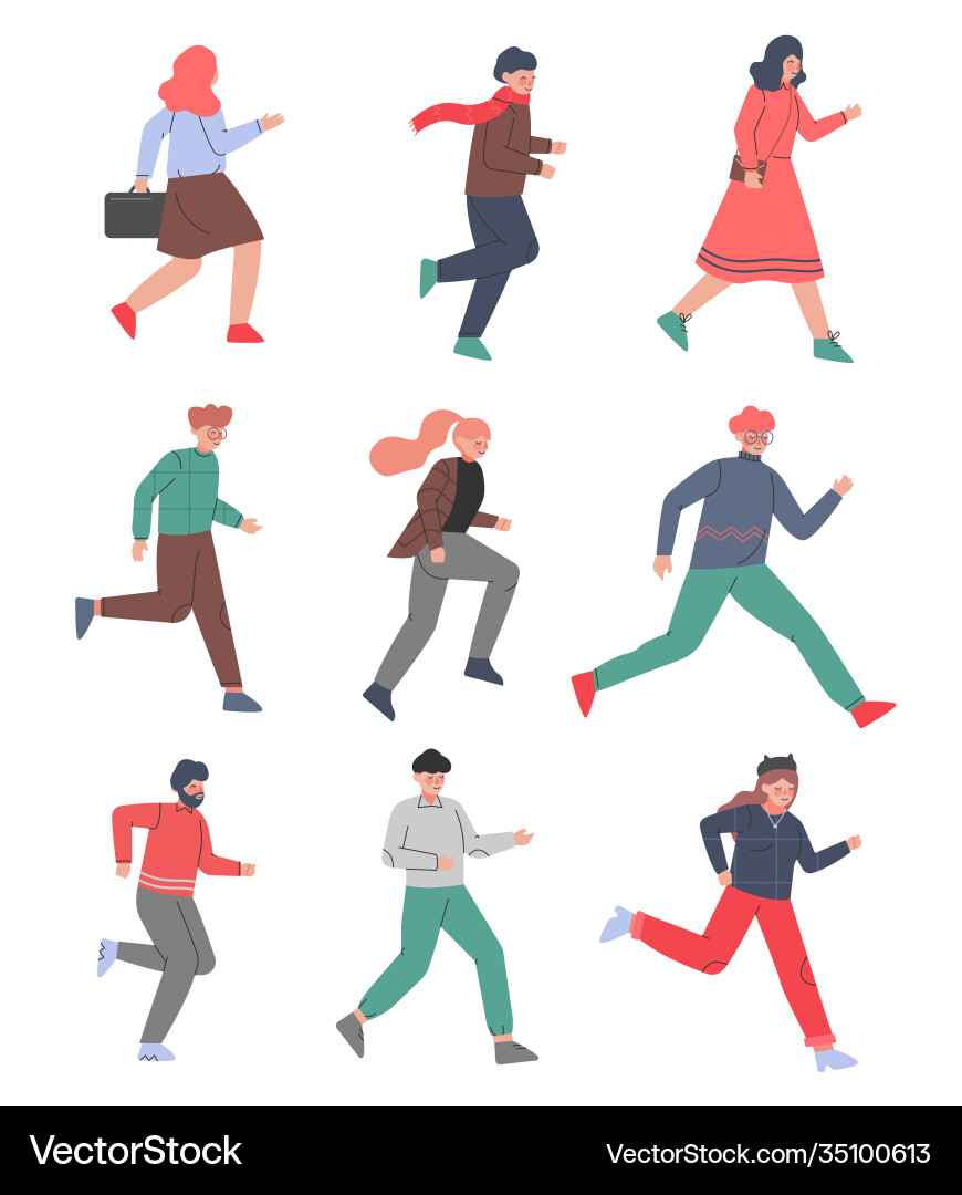 People characters running and pushing forward People characters running and pushing forward vector image