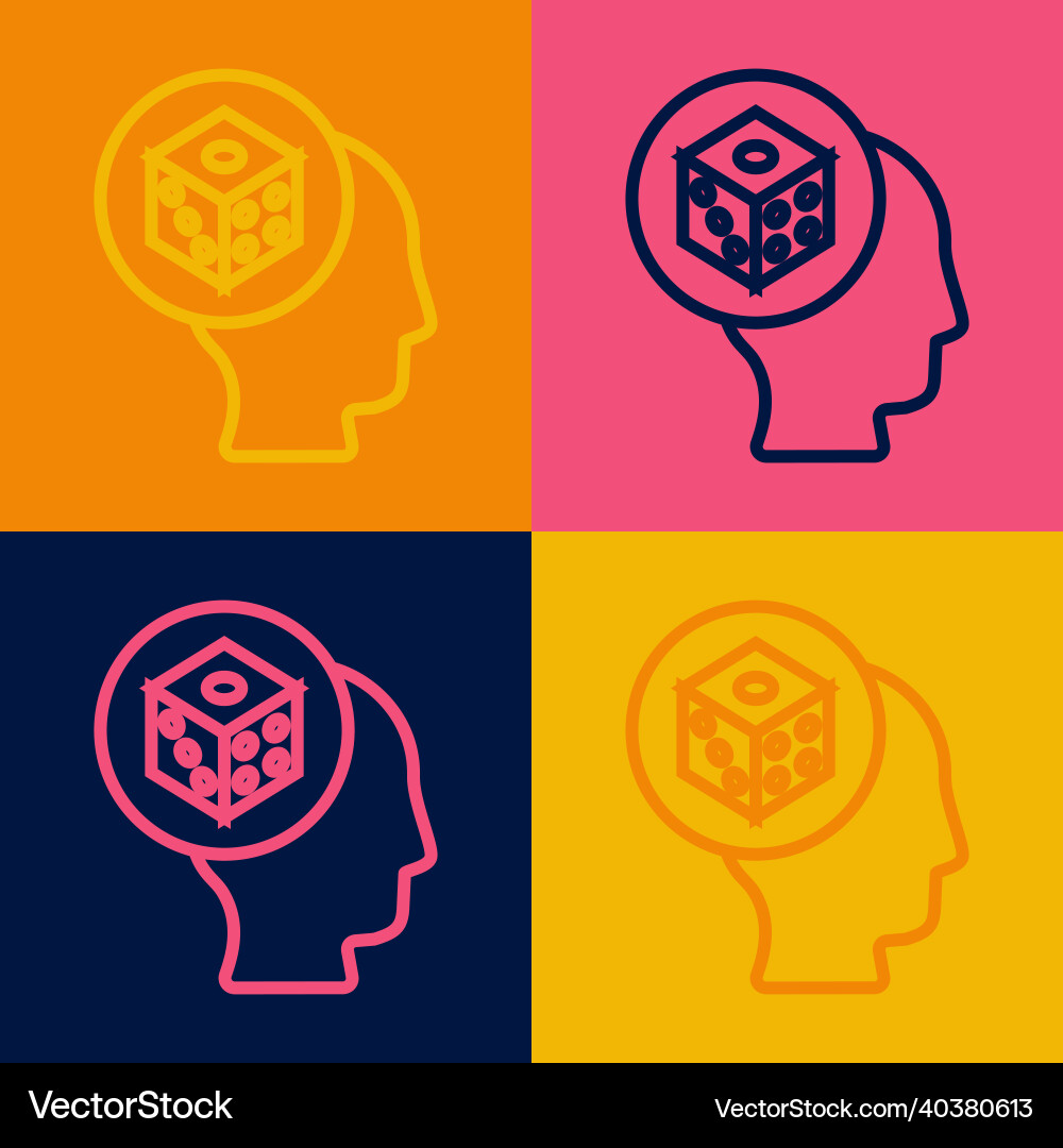 Pop art line game dice icon isolated on color Vector Image
