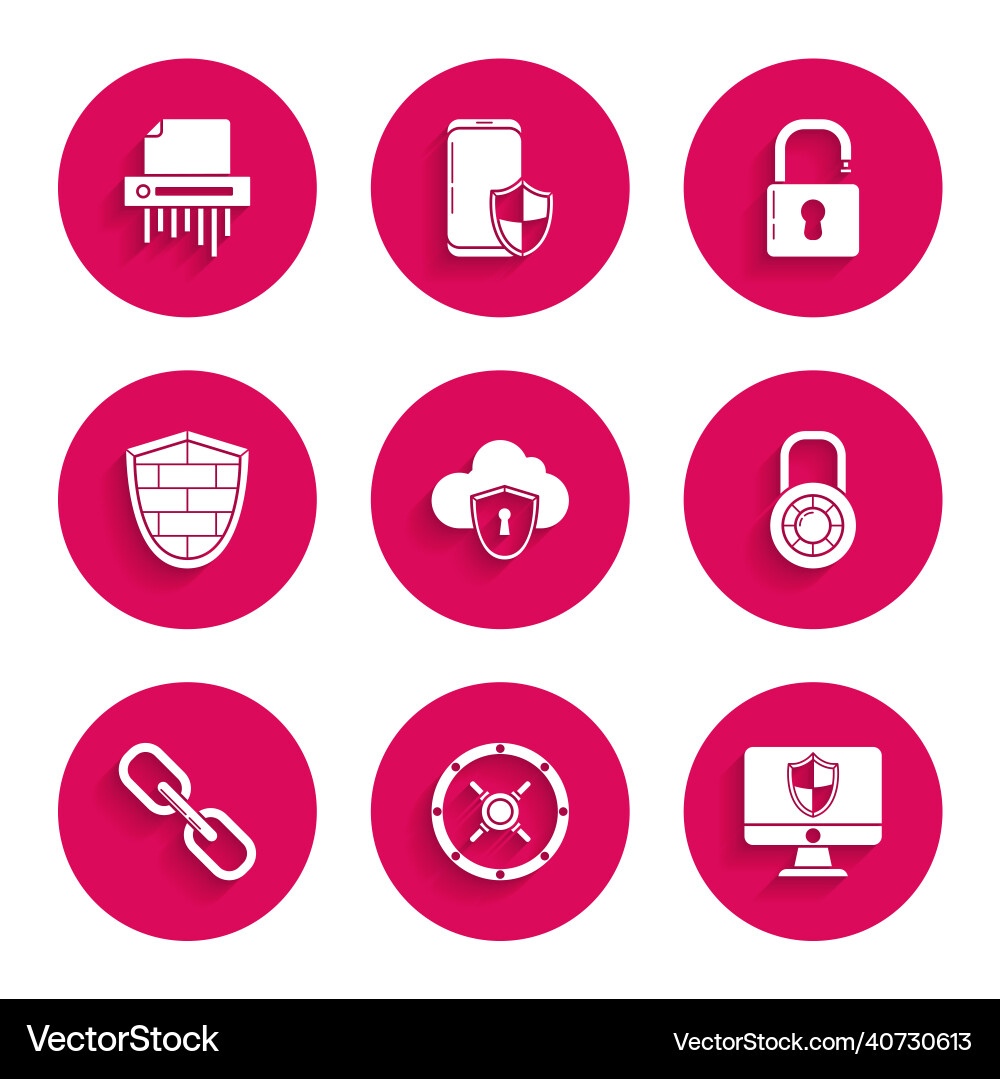 Set cloud and shield safe computer monitor Set cloud and shield safe computer monitor vector image