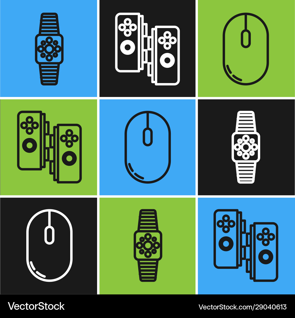 Set line smartwatch computer mouse and gamepad Set line smartwatch computer mouse and gamepad vector image