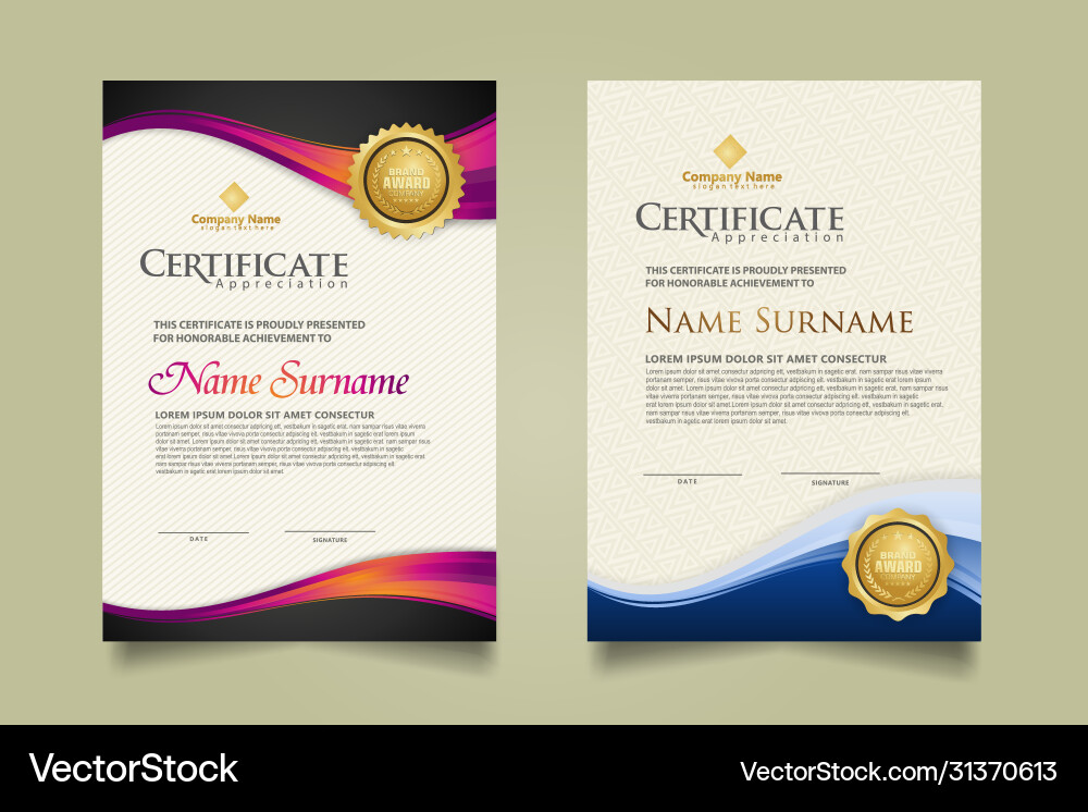 Set modern certificate template with flow lines Set modern certificate template with flow lines Vector Image