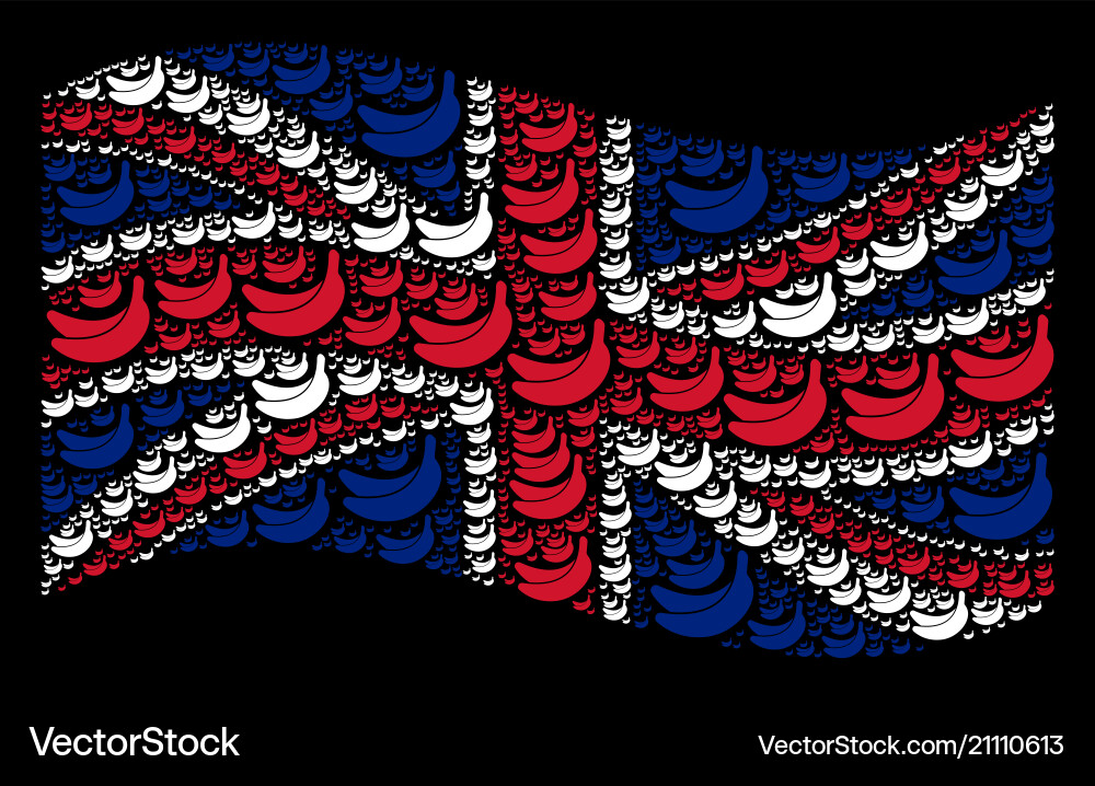 Waving british flag pattern of banana items Waving british flag pattern of banana items vector image