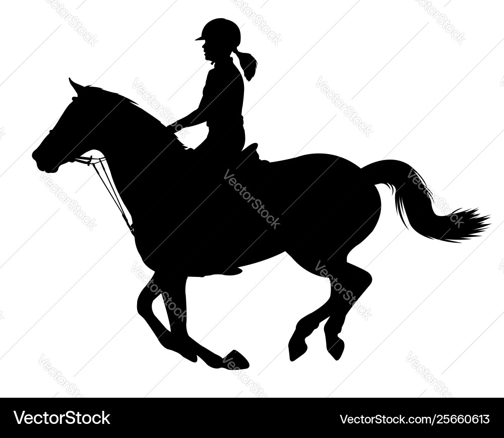 Young woman riding a horse silhouette Young woman riding a horse silhouette vector image