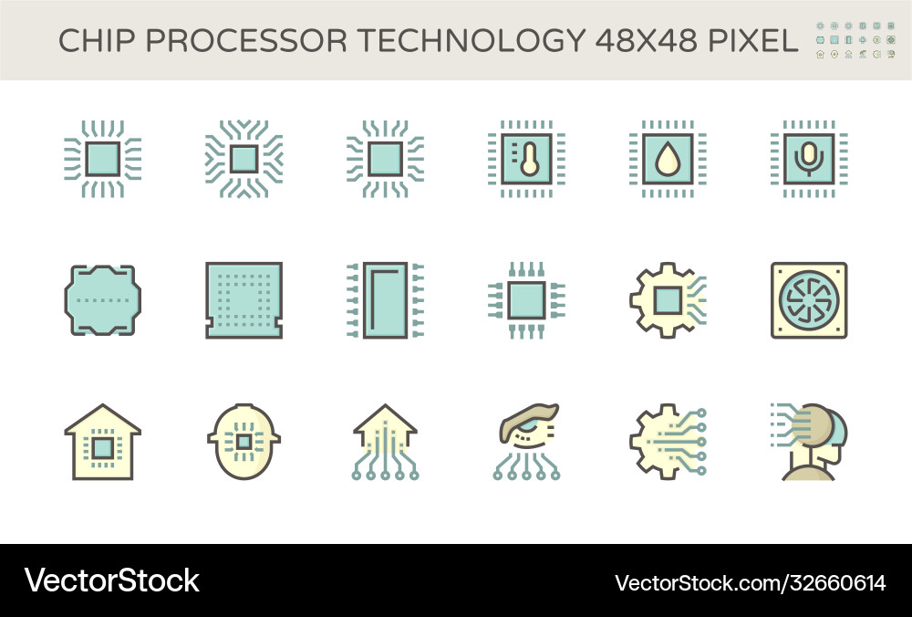 Computer chip processor and technology icon set Computer chip processor and technology icon set vector image