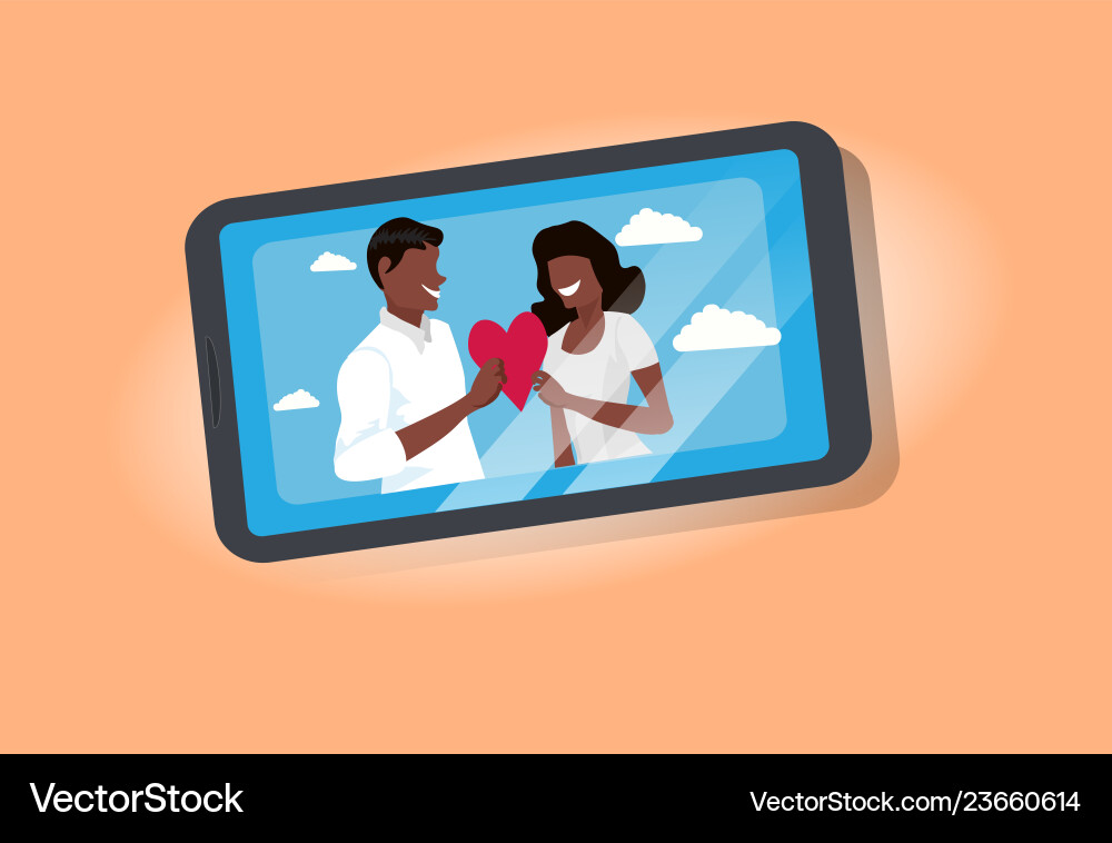 Couple lovers holding red heart shape happy Couple lovers holding red heart shape happy vector image