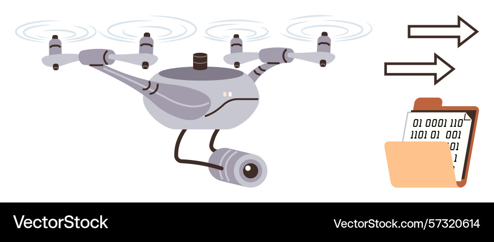 Drone capturing and transferring data with camera vector image