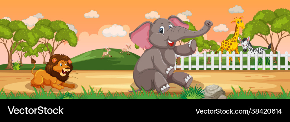 Forest panorama at daytime scene with various Vector Image
